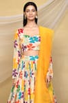 Shop_Samyukta Singhania_Multi Color Pure Chinon Printed Floral Sweetheart Lehenga Blouse Set_Online_at_Aza_Fashions