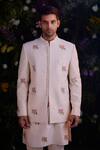 Shop_Shyam Narayan Prasad_Pink Silk Chanderi Hand Block Printed Floral Jacket Kurta Set  _Online_at_Aza_Fashions