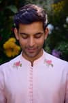 Shyam Narayan Prasad_Pink Silk Chanderi Hand Block Printed Floral Kurta And Trouser Set _Online_at_Aza_Fashions