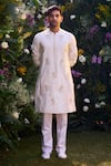 Buy_Shyam Narayan Prasad_White Cotton Silk Patchwork Embroidered Floral Kurta And Trouser Set _at_Aza_Fashions