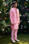 Shyam Narayan Prasad_Pink Cotton Silk Hand Block Printed Floral Waistcoat Kurta Set _Online_at_Aza_Fashions