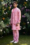 Buy_Shyam Narayan Prasad_Pink Cotton Silk Hand Block Printed Floral Waistcoat Kurta Set _Online_at_Aza_Fashions