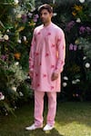 Buy_Shyam Narayan Prasad_Pink Cotton Silk Hand Block Printed Floral Kurta And Trouser Set _at_Aza_Fashions
