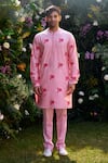 Shyam Narayan Prasad_Pink Cotton Silk Hand Block Printed Floral Kurta And Trouser Set _Online_at_Aza_Fashions