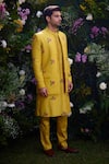 Shyam Narayan Prasad_Gold Cotton Silk Hand Block Printed Floral Jacket Kurta Set _Online_at_Aza_Fashions
