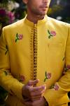 Shop_Shyam Narayan Prasad_Gold Cotton Silk Hand Block Printed Floral Jacket Kurta Set _Online_at_Aza_Fashions