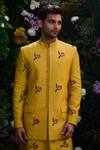 Shyam Narayan Prasad_Gold Cotton Silk Hand Block Printed Floral Jacket Kurta Set _at_Aza_Fashions