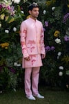 Buy_Shyam Narayan Prasad_Pink Cotton Silk Hand Block Printed Floral Waistcoat Kurta Set  _at_Aza_Fashions