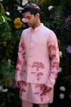 Shyam Narayan Prasad_Pink Cotton Silk Hand Block Printed Floral Waistcoat Kurta Set _Online_at_Aza_Fashions