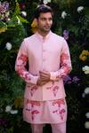 Buy_Shyam Narayan Prasad_Pink Cotton Silk Hand Block Printed Floral Waistcoat Kurta Set  _Online_at_Aza_Fashions