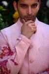 Shop_Shyam Narayan Prasad_Pink Cotton Silk Hand Block Printed Floral Waistcoat Kurta Set _Online_at_Aza_Fashions