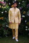 Buy_Shyam Narayan Prasad_Yellow Cotton Silk Patchwork Embroidered Floral Waistcoat Kurta Set _at_Aza_Fashions