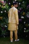 Shop_Shyam Narayan Prasad_Yellow Cotton Silk Patchwork Embroidered Floral Waistcoat Kurta Set _at_Aza_Fashions