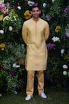 Shyam Narayan Prasad_Yellow Cotton Silk Patchwork Embroidered Floral Waistcoat Kurta Set _Online_at_Aza_Fashions