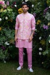 Buy_Shyam Narayan Prasad_Pink Cotton Silk Patchwork Embroidered Floral Waistcoat Kurta Set _at_Aza_Fashions