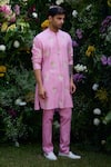 Buy_Shyam Narayan Prasad_Pink Cotton Silk Patchwork Embroidered Floral Waistcoat Kurta Set  _Online_at_Aza_Fashions