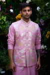 Shyam Narayan Prasad_Pink Cotton Silk Patchwork Embroidered Floral Waistcoat Kurta Set _at_Aza_Fashions