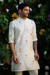 Buy_Shyam Narayan Prasad_White Chanderi Hand Block Printed Floral Pattern Kurta And Trouser Set  _Online_at_Aza_Fashions