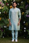 Buy_Shyam Narayan Prasad_Green Kurta Cotton Silk Patchwork Embroidered Print And Trouser Set _at_Aza_Fashions