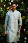 Buy_Shyam Narayan Prasad_Green Kurta Cotton Silk Patchwork Embroidered Print And Trouser Set _Online_at_Aza_Fashions