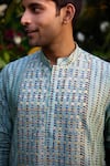 Shop_Shyam Narayan Prasad_Green Kurta Cotton Silk Patchwork Embroidered Print And Trouser Set _Online_at_Aza_Fashions