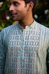 Shop_Shyam Narayan Prasad_Green Kurta Cotton Silk Patchwork Embroidered Abstract Print And Trouser Set _Online_at_Aza_Fashions