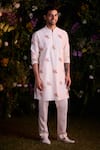 Buy_Shyam Narayan Prasad_White Silk Chanderi Hand Block Printed Pattern Kurta And Trouser Set _at_Aza_Fashions