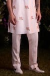Shop_Shyam Narayan Prasad_White Silk Chanderi Hand Block Printed Pattern Kurta And Trouser Set _Online_at_Aza_Fashions