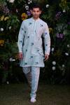 Buy_Shyam Narayan Prasad_Blue Chanderi Hand Block Printed Floral Kurta And Trouser Set  _at_Aza_Fashions