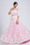 Buy_NIMA FASHIONS_Pink Net Hand Embroidered Flowers Off Shoulder Blouse And Lehenga Set _at_Aza_Fashions