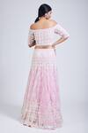 Shop_NIMA FASHIONS_Pink Net Hand Embroidered Flowers Off Shoulder Blouse And Lehenga Set _at_Aza_Fashions