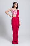 Buy_NIMA FASHIONS_Red Saree Satin Hand Embroidered Sequins Off Shoulder Pre-draped With Blouse _at_Aza_Fashions