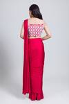 Shop_NIMA FASHIONS_Red Saree Satin Hand Embroidered Sequins Off Shoulder Pre-draped With Blouse _at_Aza_Fashions