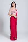 NIMA FASHIONS_Red Saree Satin Hand Embroidered Sequins Off Shoulder Pre-draped With Blouse _Online_at_Aza_Fashions