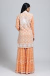 Shop_NIMA FASHIONS_Peach Net Hand Embroidered Sequins High Collar Kurta And Sharara Set _at_Aza_Fashions