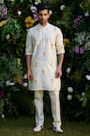 Buy_Shyam Narayan Prasad_White Chanderi Hand Block Printed Floral Pattern Kurta And Trouser Set  _at_Aza_Fashions