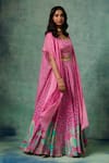 Shop_Saundh_Pink Cape Organza Printed Floral Cape Open Nilofer Lehenga Set _Online_at_Aza_Fashions