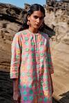 Buy_Saundh_Peach Cambric Combo Printed Flower Band Collar And Embroidered Jacket_Online_at_Aza_Fashions