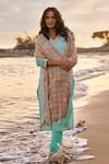 Saundh_Green Kurta Cotton Linen Embellished Lace V Neck Kinari Neckline Set _Online_at_Aza_Fashions