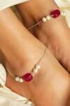 Buy_Kastiya Jewels_Red Pearl Semi Precious Gemstone Embellished Pair Of Anklets_at_Aza_Fashions
