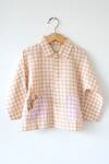 Love The World Today_Beige Handwoven Cotton Print Chequered Dandelion Wishes Shirt _Online_at_Aza_Fashions