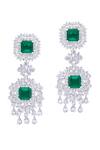 Shop_DIOSA PARIS JEWELLERY_Green Stones, Crystals Square Emerald Embellished Earrings _at_Aza_Fashions