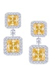 Shop_DIOSA PARIS JEWELLERY_Yellow Stones Square Swarovski Zirconia Earrings _at_Aza_Fashions