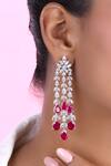 Buy_DIOSA PARIS JEWELLERY_Red Smocking, Diamonds Ruby Tasse Embellished Earrings _at_Aza_Fashions
