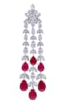 DIOSA PARIS JEWELLERY_Red Smocking, Diamonds Ruby Tasse Embellished Earrings _Online_at_Aza_Fashions