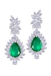 Shop_DIOSA PARIS JEWELLERY_Green Stones, Diamonds Emerald Embellished Drop Earrings _at_Aza_Fashions