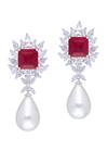 Shop_DIOSA PARIS JEWELLERY_Red Pearls, Smocking, Diamonds Embellished Drop Earrings _at_Aza_Fashions