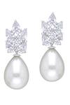Shop_DIOSA PARIS JEWELLERY_White Stones, Pearls Swarovski And Drop Earrings _at_Aza_Fashions
