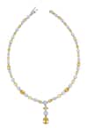 Shop_DIOSA PARIS JEWELLERY_Yellow Swarovski Zirconia Studded Necklace _at_Aza_Fashions