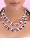 Buy DIOSA PARIS JEWELLERY Red Swarovski Zirconia Embellished Layered Necklace at Aza Fashions Buy_DIOSA PARIS JEWELLERY_Red Swarovski Zirconia Embellished Layered Necklace _at_Aza_Fashions